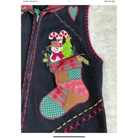 KIKIT Embroidered Christmas Sweater Vest Women's Size Lg Vintage- Ugly Sweater - Picture 4 of 12